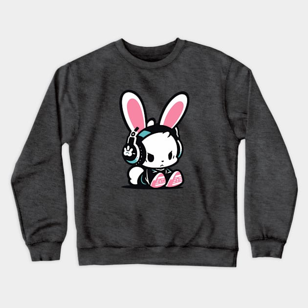 Cool Bunny - Gamer Clothing - Pink and Turquoise Crewneck Sweatshirt by TeeTopiaNovelty